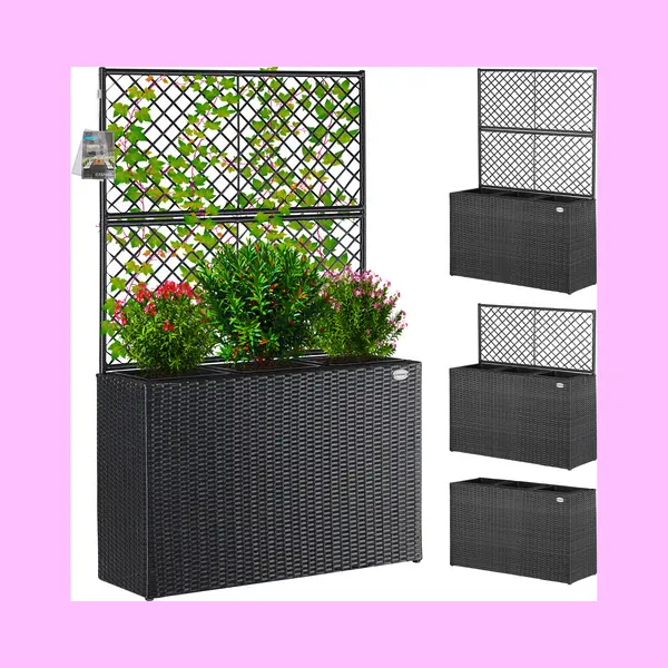 Casaria® Polyrattan Blumenkasten Mit Rankgitter Schwarz thumbnail