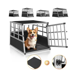 Cadoca Transportkooi Maat M Voor Huisdieren, Aluminium, Mdf, 1 Deur, Zwart, Zilver, Box Voor Honden, Katten, Knaagdieren, Transportbox, Auto