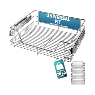 Casaria® 4x Teleskopschublade Schrankauszug Küche Schublade 60cm 20kg Belastbar Verchromt Korbauszug Mit Zubehör Haushalt Küchenschrank