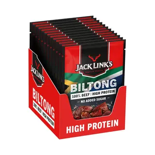 Jack Link's Jack Links Biltong Jerky Original – 12er Pack (12 X 60g) – Glutenfreier Fleisch Snack - High Protein Reiches Trockenfleisch Für Gym, Fitness,