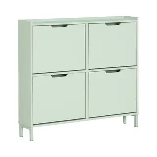 SoBuy FSR100-Gr Smalle Schoenenkast Met 4 Kleppen – Ruimtebesparend Schoenenrek Voor Hal & Gang – Groen, 100x90x19 Cm
