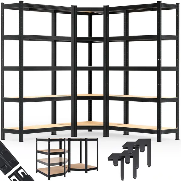 monzana® Stellingkast En Hoekrekken Set Van 3 Zwart 875kg Per Stuk thumbnail