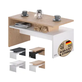 Casaria® Salontafel Sacramento Wit/Eik 95x55x50cm