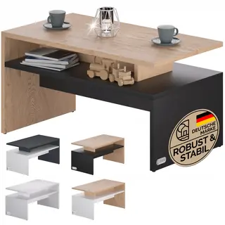 Casaria Couchtisch Sacramento, Holz Grau Mit Stauraum 95x55x50cm 2 Ablagen Matt Modern Rechteckig