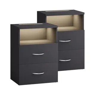 Casaria® Nachtkastje Jamie Set Van 2 Antraciet 55x40x28cm