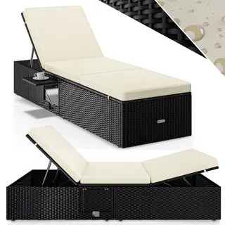 Casaria® Polyrotan Ligbed Zwart/Crème 200x58x33cm