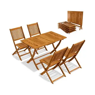 Casaria® Gartenmöbel Set Modell 2026 – Neu, Extra Stabiler Tisch Mit Umlaufender Verstärkungsleiste 5-teilig Aus Fsc® Akazienholz, 4 Stühle,