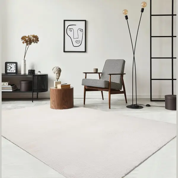 The Carpet Relax Rug, Modern, Fluffy, Short Pile, Non-Slip Underside, Washable Up To 30°C, Super-Soft, Fur Look, Cream, 60 X 110 Cm thumbnail