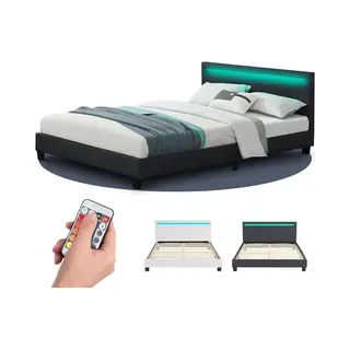 Juskys Gestoffeerd Bed Paris - 140 X 200 Cm - Zwart - Led Verlichting
