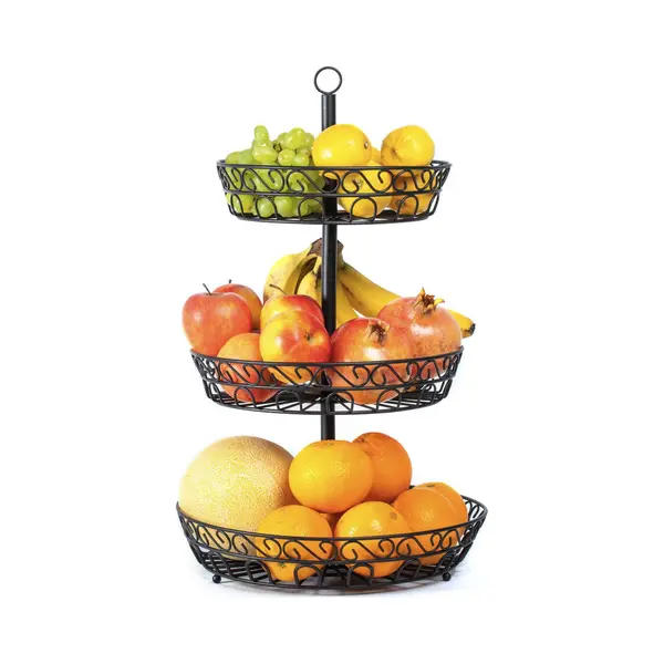 Chefarone 3-Tier Fruit Bowl, Countertop Metal Basket, Black Bowls Vintage Style (34 X 34 X 52cm) thumbnail