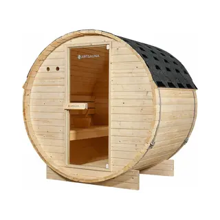 Outdoor Fasssauna Spitzbergen 120 - 3, 6 Kw Ofen, Saunasteine & Zubehör - Saunafass Aus Fichtenholz - Gartensauna - 2 Personen - Artsauna