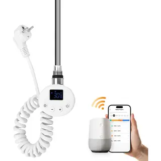 Emke Elektrisch Verwarmingselement - Slimme Thermostaat - Week Timer - Voor Handdoekradiator - 300W - Wit