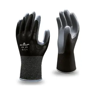 Showa 370 Black Nitrile Palm Coated Work Gloves, 6/Small, Black