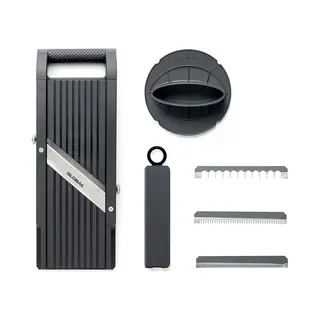 Global Mandoline Gsl-95/Bc – Premium Gemüsehobel 95 Mm | Mit 3 Julienne-Klingen & Fingerschutz | Stufenlos Verstellbar, Bpa-frei, 100% Made In