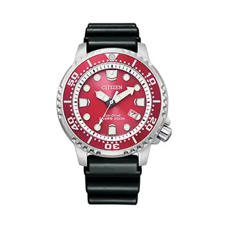 Citizen Promaster Marine Herren Solar Chronograph Aus Edelstahl Und Polyurethan In Der Farbe Silber-Rot-Schwarz 44mm, Wasserdichtigkeit, 20 Bar,
