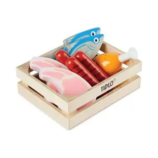 Tidlo Houten Krat Met Vlees En Vis 9 Delig