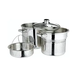 Kitchencraft World Of Flavours Pastapot Met Zeef En Groentestomer In Geschenkverpakking - Inductiekast Roestvrij Staal 4 Liter