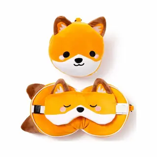 Relaxeazzz Finnick De Vos Knuffel/reiskussen/slaapmasker - 2-in-1 Set - Voor Kinderen- In Vliegtuig Of Auto