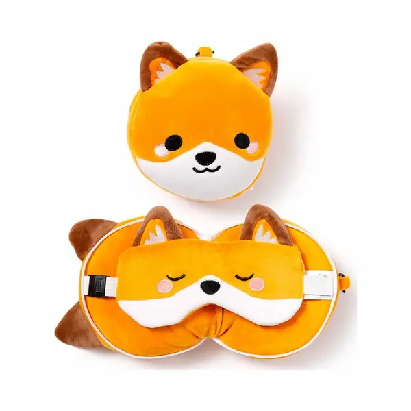 Relaxeazzz Adoramals Finnick The Fox Round Plush Travel Pillow & Eye Mask - Sleep Eye Mask Masks - Kids Travel Accessories For Sleeping Airplane - thumbnail
