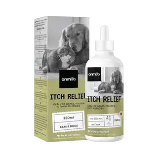 animigo Juckreiz Linderung Tropfen - 250ml Für Hunde Und Katzen - Gräser-, Pollen- & Nahrungsmittelallergien - Mit Gingko, Brennnessel, Heidelbeeren & Huang