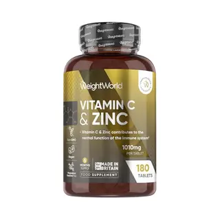 Weight World WeightWorld Vitamine C Tabletten - 1000 Mg Vitamine C Per Tablet - Verrijkt Met Zink (als Zink Bisglycinaat) - 180 Vegan Tabletten Voor 6 Maanden