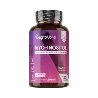 WeightWorld Myo Inositol 4000 Mg Foliumzuurvitamine B6, B9, Chroom – Vitamine B6 Draagt Bij Aan De Regulering Van De Hormonale Activiteit, 120 Veganistische