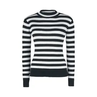Jawbreaker - Rockabilly Gebreide Trui - Menace White And Black Stripe Sweater - Xs Tot Xxl - Voor Vrouwen - Zwart-wit
