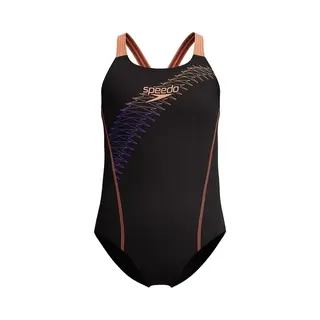 Speedo Peedo Eco Medley Logo Medalist Meisjes Badpak Zwart Oranje - Maat 116/122