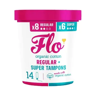 Flo Applicator Tampons, Made From Organic Cotton, Biodegradable, Regular And Super Combo Pack, 14 Count