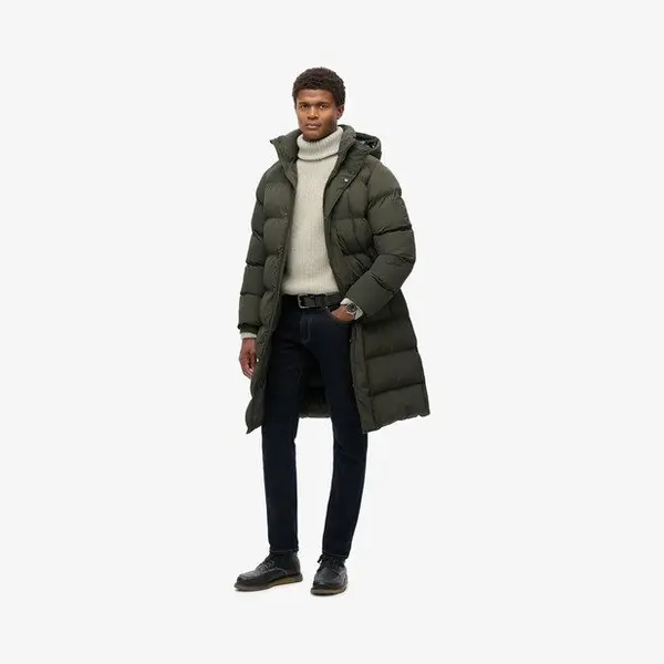 Superdry Herren Lange Steppjacke Mit Kapuze Surplus Goods Olivgrün S thumbnail