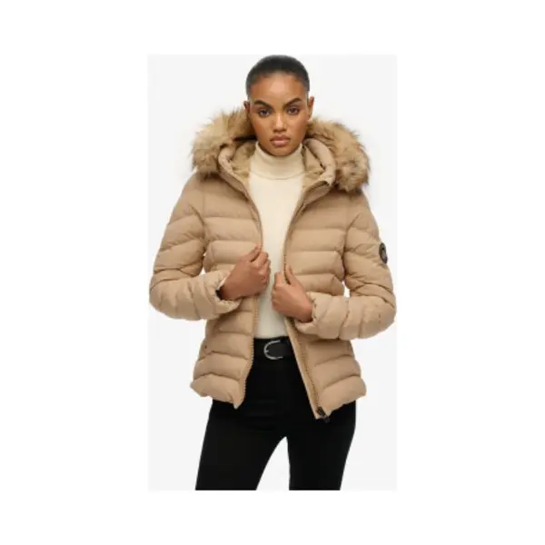 Superdry For Woman. W5012000A Fuji Quilted Jacket With Brown Synthetic Fleece Hood (Xs), Casual, Polyester thumbnail