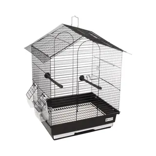 Flamingo Parkietenkooi Nusa - 39 X 31 X 46 Cm - Zwart Met Metalen Dak - Stijlvolle Kooi Voor Kleine Vogels