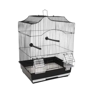 Vogelkooi – Flamingo Lampung 2 – Zwart Huis – 34x28x44, 5 Cm – Metalen Vogelkooi Met Zitstokken & Eet-/drinkbakjes – Uitschuifbare Lade –