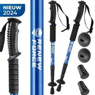 Nordic Walking - Anti-Schock Functie - Telescopisch Verstelbaar 65-140 Cm - Complete Set - Blauw