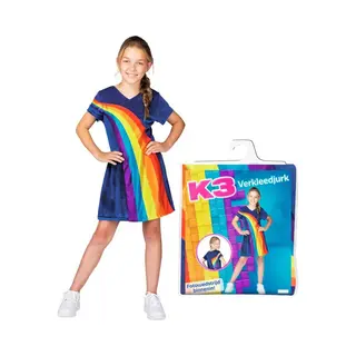 K3 Verkleedkleding - Regenboogjurkje Blauw 3/5 Jaar - Maat 116