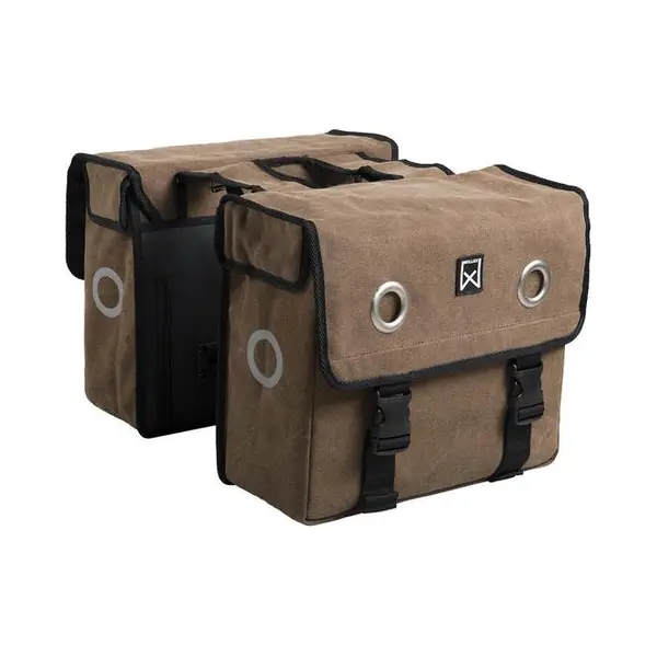 Willex Dubbele Fietstas - Canvas - Reflectie - 30 Liter - Universele Bevestiging -Bruin thumbnail