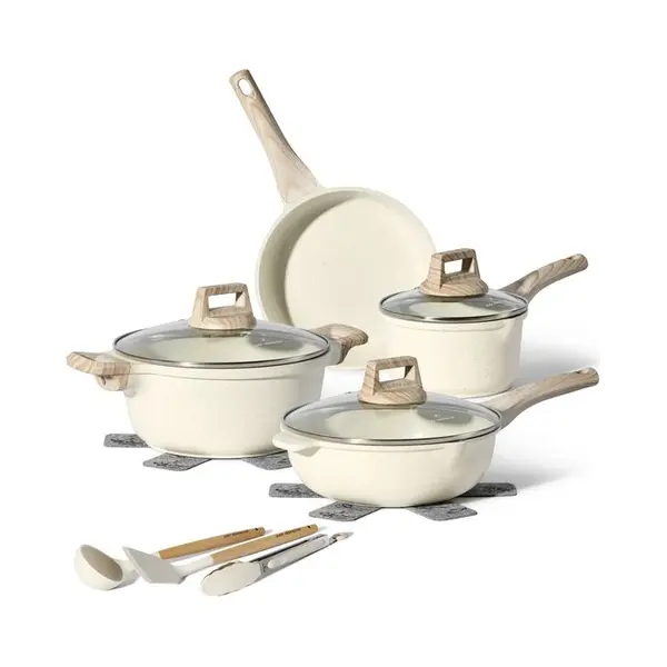 Just Perfecto Household Appliances Just Perfecto Induction Cookware Set Of Saucepans With Lid - All Heat Sources - Non-Stick Frying Pan - Pfoa And Ptfe Free - Set With Pans (13 X Biege) thumbnail
