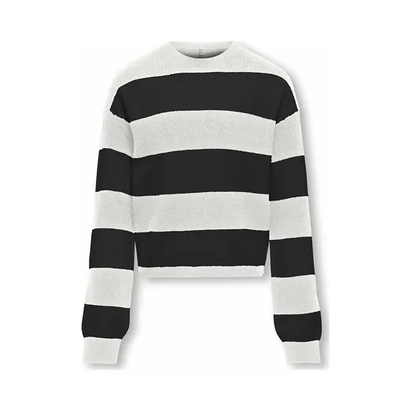 Only Mädchen Kogfranca Short L/S Stripe Knt Noos Pullover, Cloud Dancer/Stripes, Wide Stripe Black, 158-164 Eu thumbnail