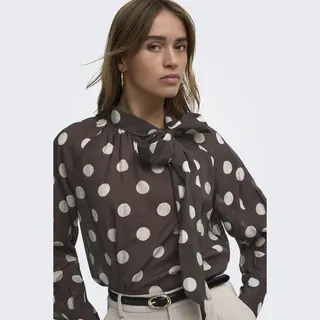 Jacqueline De Yong Blouse Jdyfay L/s Top Wvn 15381547 Coffee Bean/cement Dot Dames Maat - S