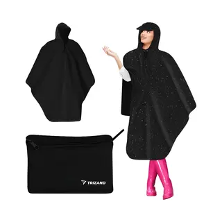 Trizand Regen-Poncho Mit Kaputze Schirm Kordelzug Fahrhrad Wandern Angeln Festival Einheitsgröße Schwarz 22871