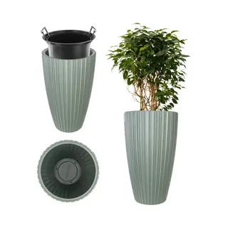 Kadax Ronde Bloempot, Decoratieve Bloempot Met Binneninzetstuk, Sierpot Van Kunststof, Voor Binnen En Buiten (groen)