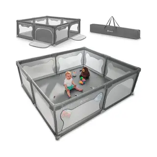 Lionelo Willow Xxl - Box Voor Baby's - 187 Cm X 207 Cm X 68 Cm - Kindvriendelijk Design - Grijs