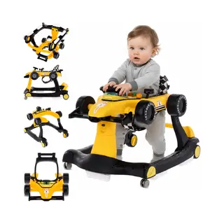 sun baby Opvouwbare Formula Racing 3-in-1 Loopwagen, Activiteitenspeelgoed, Lichten En Melodieën, In Hoogte Verstelbaar, Roze, 6 Maanden + (geel)