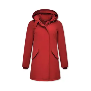 Matogla Gewatteerde Jas Dames - Lange Winterjas Dames Met Capuchon - Getailleerde Jas - Winterjas Dames Waterdicht - Rode Jas