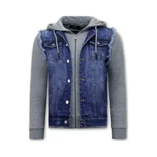 Enos Spijkerjack Met Stoffen Mouwen - RJ9101 - Blauw