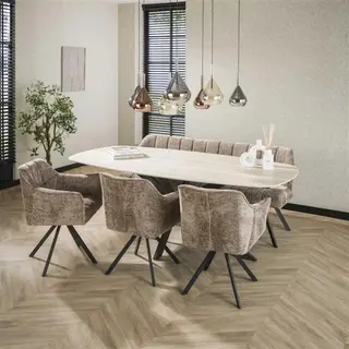 Hoyz Collection - Eetkamertafel 215 Deens Ovaal Romano - Travertin 3D Keramiek