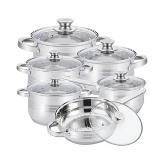 Pannenset – 12-Delig – Voor Inductie En Gas – Vaatwasser Bestendig – Rvs Met Glazen Deksels