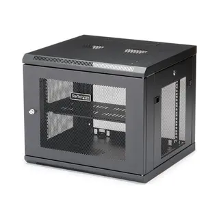 StarTech.com 4 Post 9U Wandmonteerbare Netwerkkast met 1U Schap, 19" Patchkast voor Data/Av/Electronica/Computer Apparatuur, Compacte Geventileerd Server Rack, Vergrendelbaar