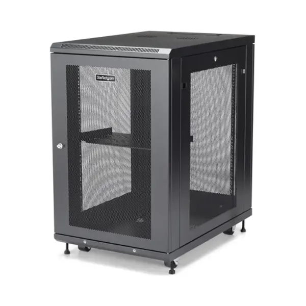 StarTech.com 4-Pfosten 18HE Server Rack, abschließbarer 19" Datenschrank für Computer / Av / It-Ausrüstung, Büro / Heimnetzwerk-Rack mit Rollen & verstellbaren Montageschienen thumbnail