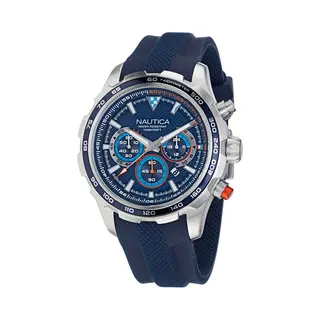 Nautica Nst Kwarts Analoog Horloge Blauw Kast, 100 % Roestvrij Staal | Band, 100 % Siliconen 46 Mm NAPNSF303